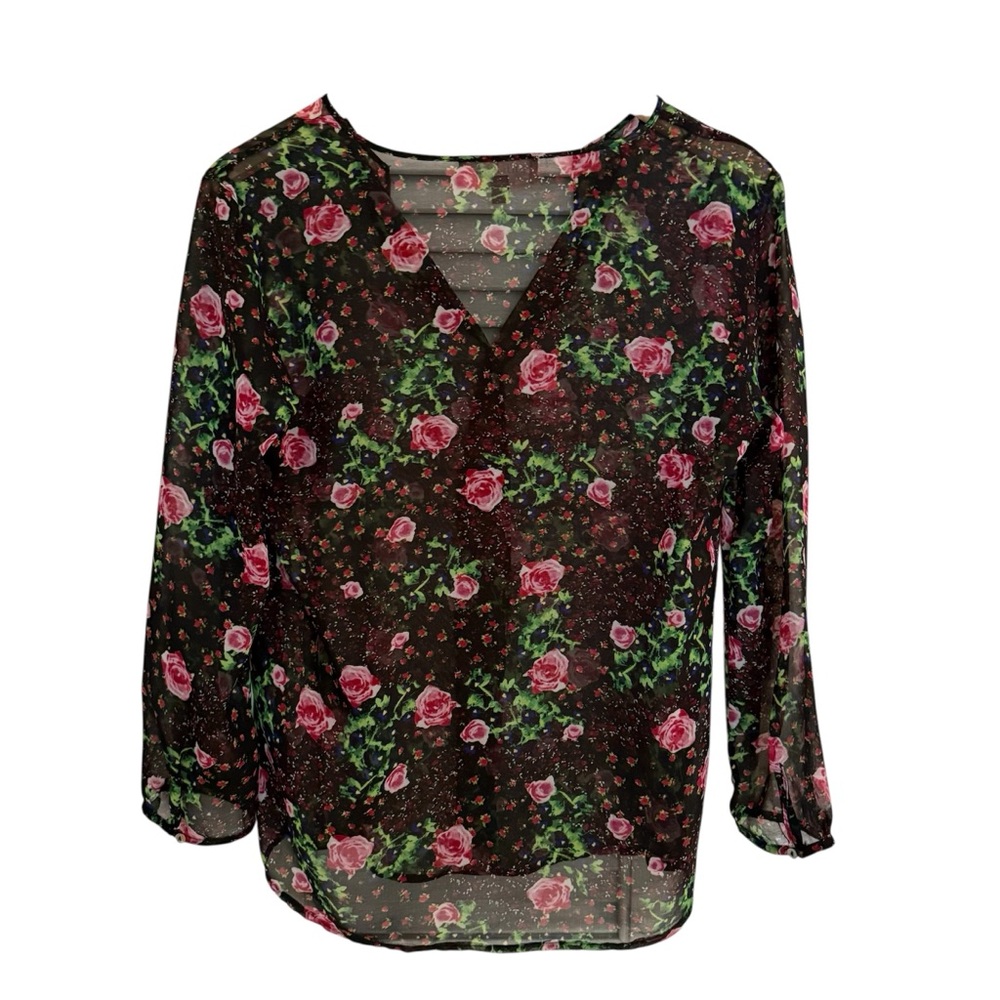Philosophy Floral Sheer Blouse‎ Black Pink Size XSmall